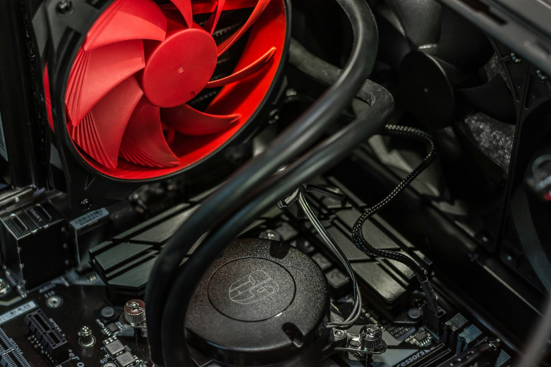 Black CPU cooling system close-up
