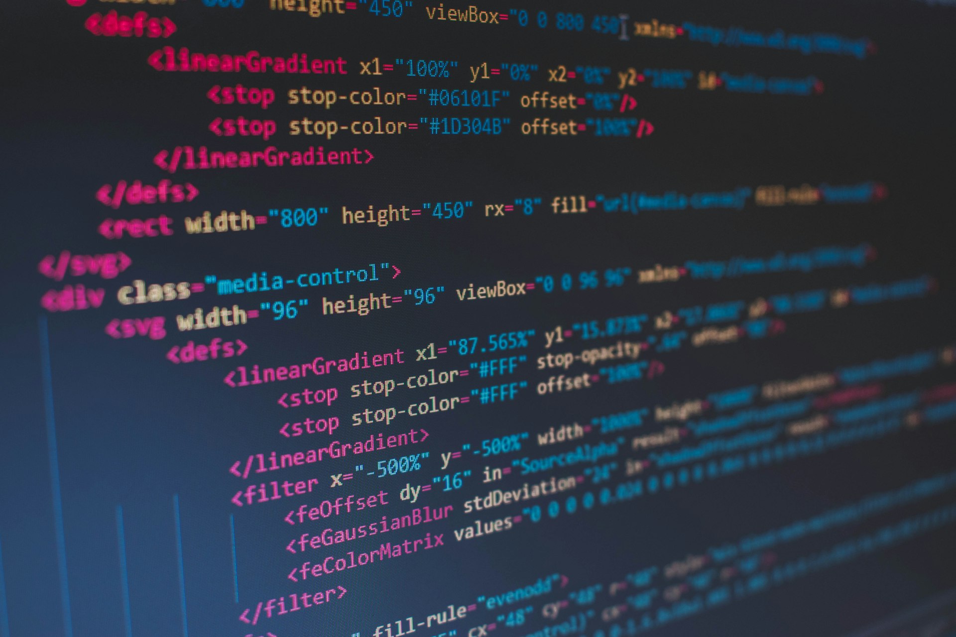 Lines of HTML code on screen