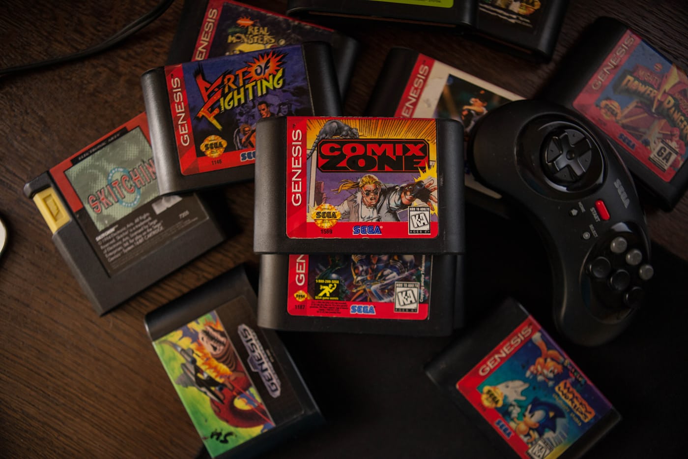 A collection of retro game cartridges