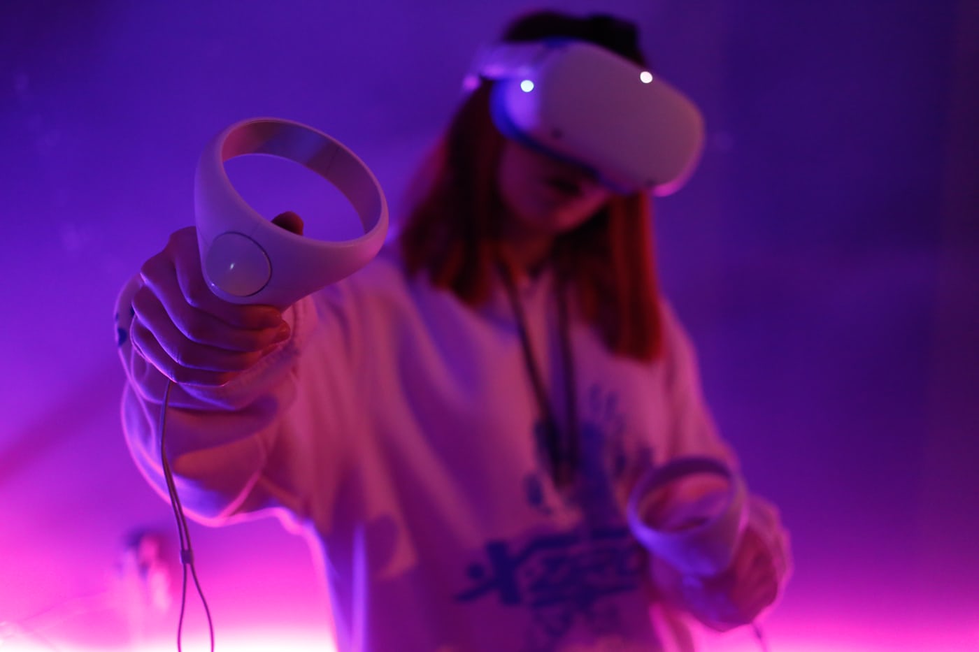 A person wearing a virtual reality headset