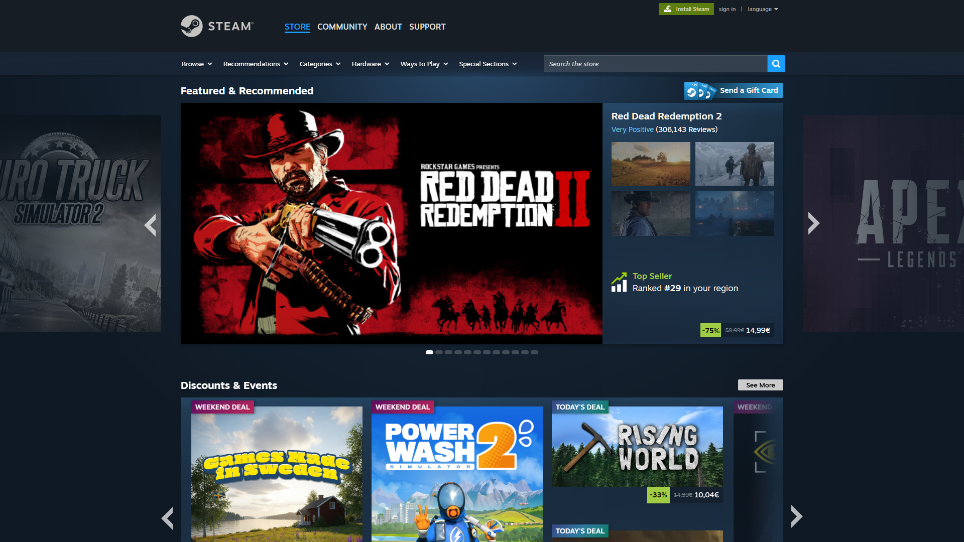 The Steam store — Valve's PC gaming platform